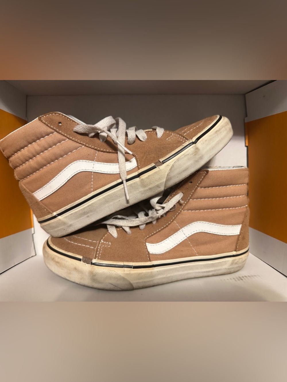 Vans High-Top Sneakers in Tan and White worn